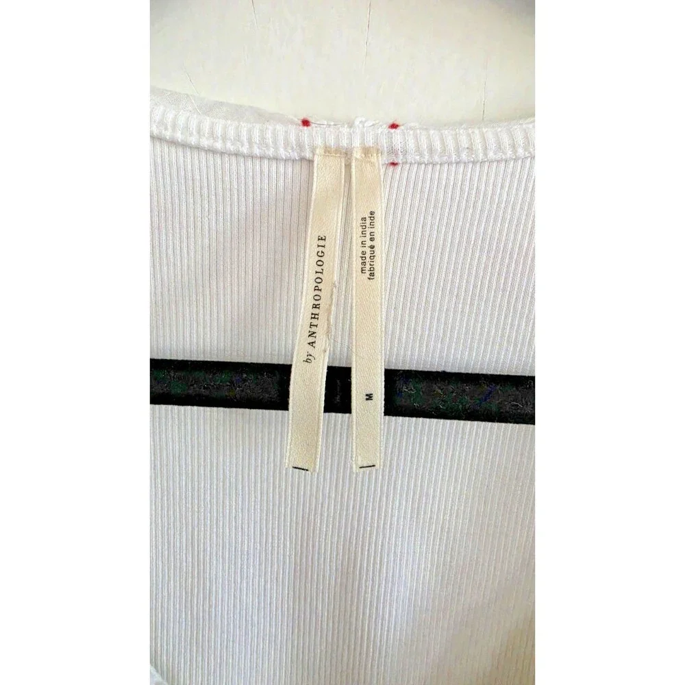 Anthropologie Floral Embroidered Collar Puff Sleeve Boho White Top Sz S